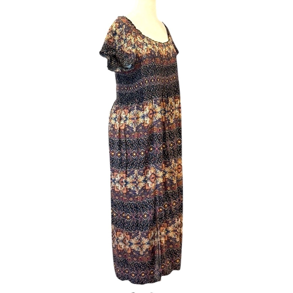 Soft Surroundings Short Sleeves Smocked Waist Scoop Neck Bohemian Large Petite - Picture 2 of 8
